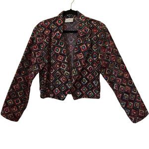Vintage Granite Black Velvet Embroidered Cropped Jacket Sz M